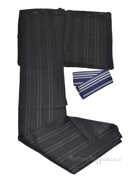 Men's black yukata set with kaku obi (LL)