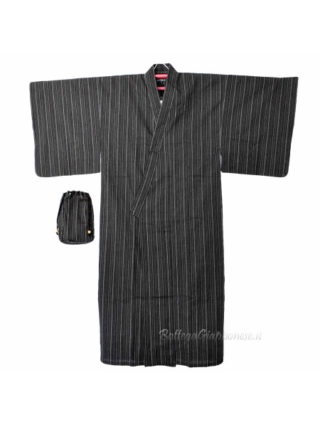 Black striped yukata con 4 accessories included (LL)