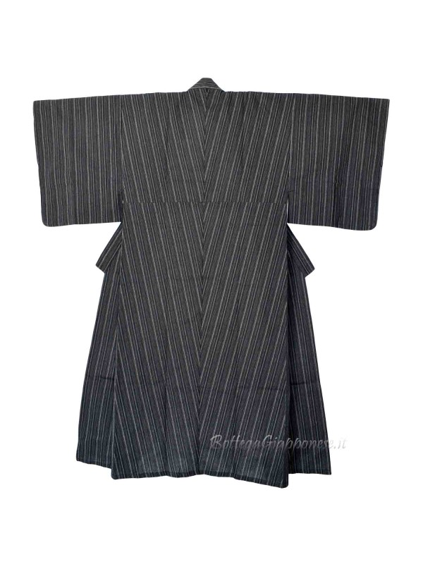 Black striped yukata con 4 accessories included (LL)