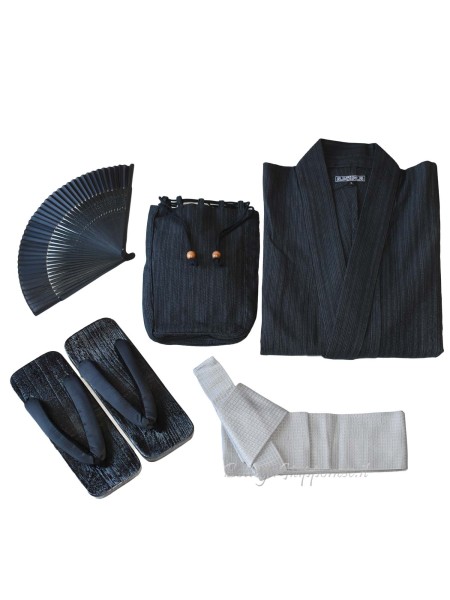 Black yukata with 4 accessories included (LL)