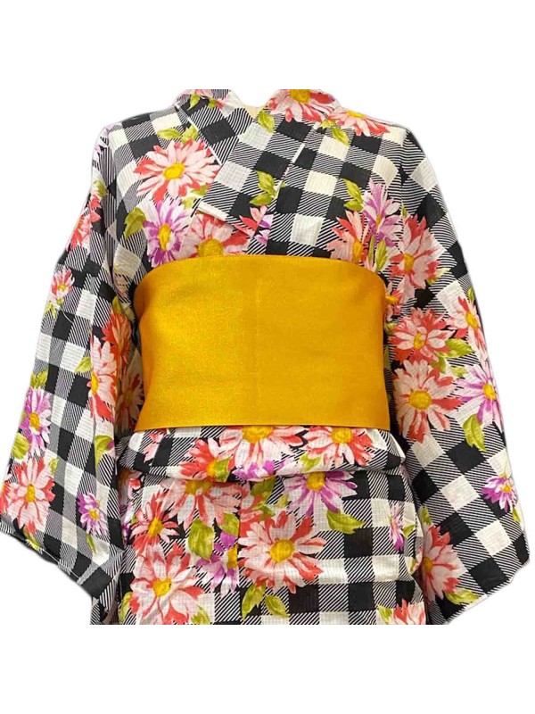 Yukata checked pattern with flowers [Fumiko]