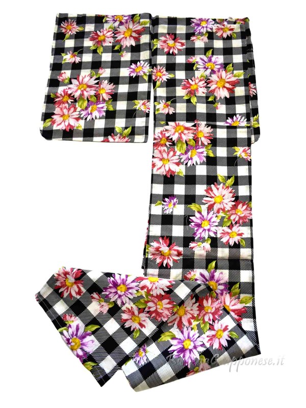 Yukata checked pattern with flowers [Fumiko]