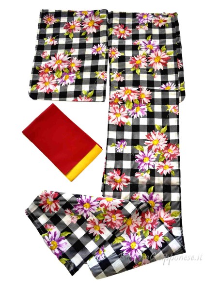 Yukata checked pattern with flowers [Fumiko]