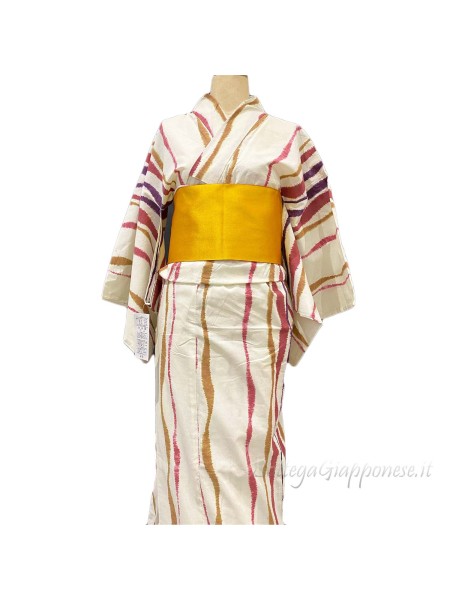 White yukata with mixed color curved lines